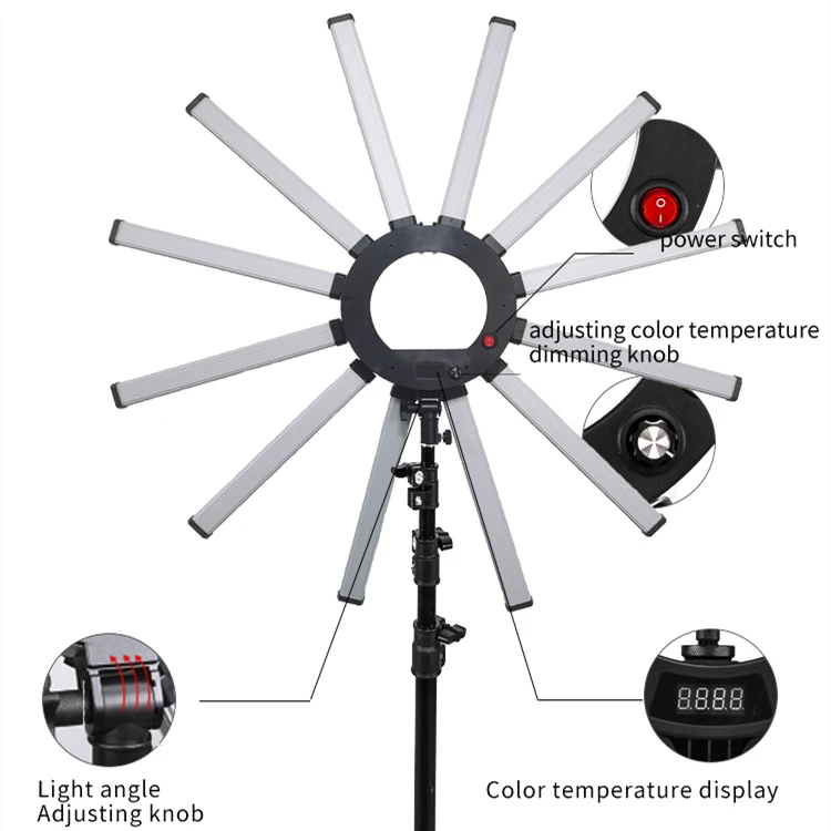 Super Bright 36 inch 12 Tubes Camera Phone Video LED Ring Light Photography Lighting Multimedia Star Lamp