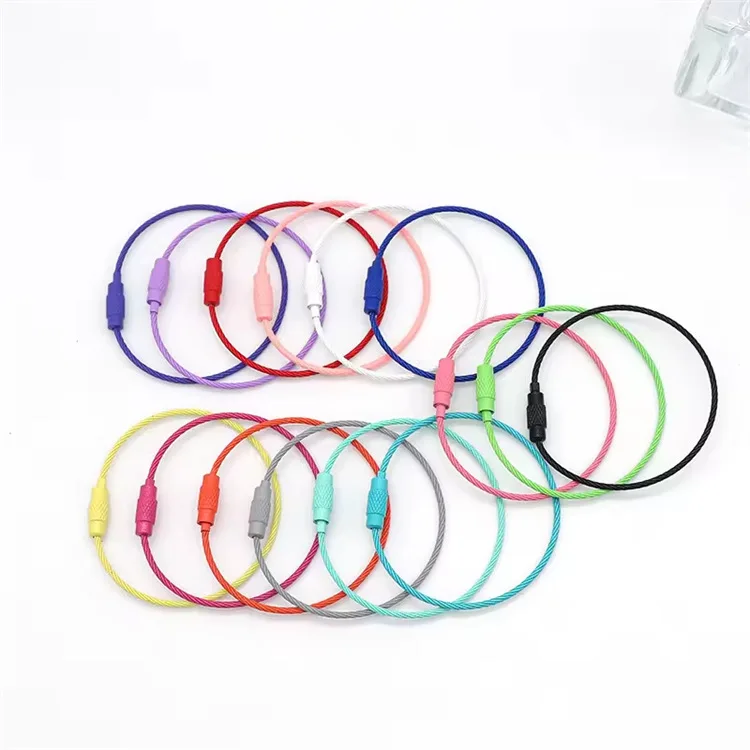 6 Inch Stainless Steel Wire Ring Key Chains Colorful Coated Aircraft Cable Keyring For Hanging Luggage Tags Twist Lock Loops