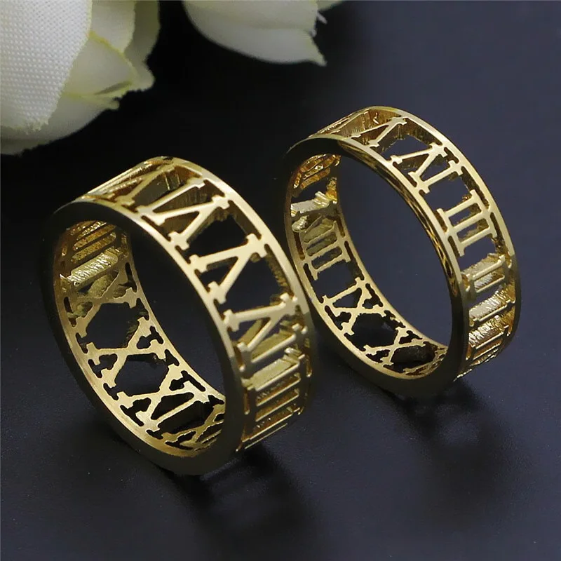 AFXSION Sale Roman number Ring Stainless Steel Classic Ring Men woman Couple rings