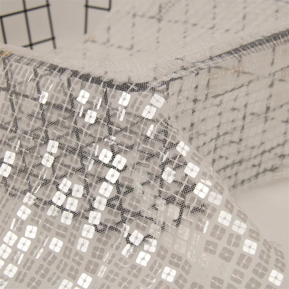 soft polyester embroidery fabric, india sequin dress fabric/