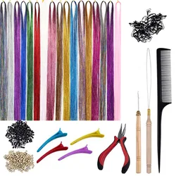 FOCSTAR Wholesale Hair Tinsel Kit Tinsel Hair Extensions Tools Kit Glittering Sparkling Shiny Hair Extensions (BTD1049)