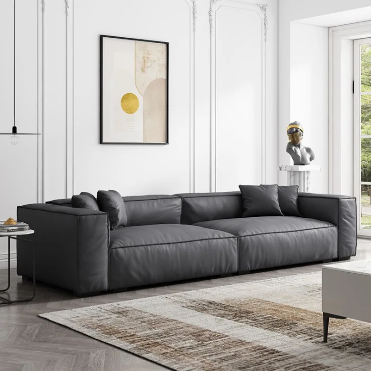 Modern Design Half Genuine Leather Cover Down Filling Living Room Sofa