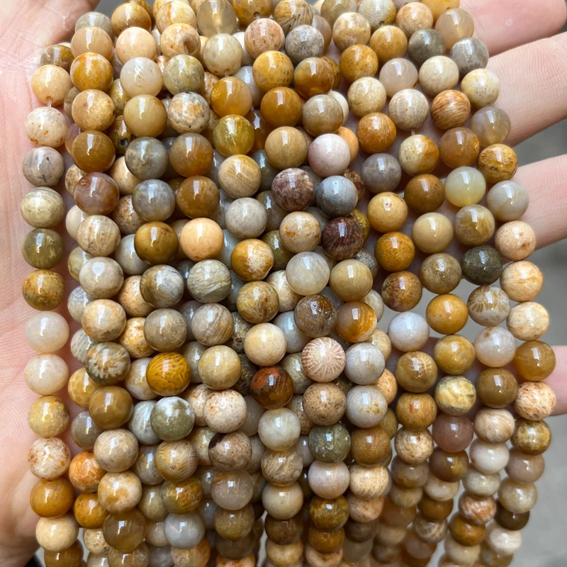 Wholesale Natural Chrysanthemum Stone 4-12mm Loose Round Smooth Yellow Coral Beads Natural Stone Beads