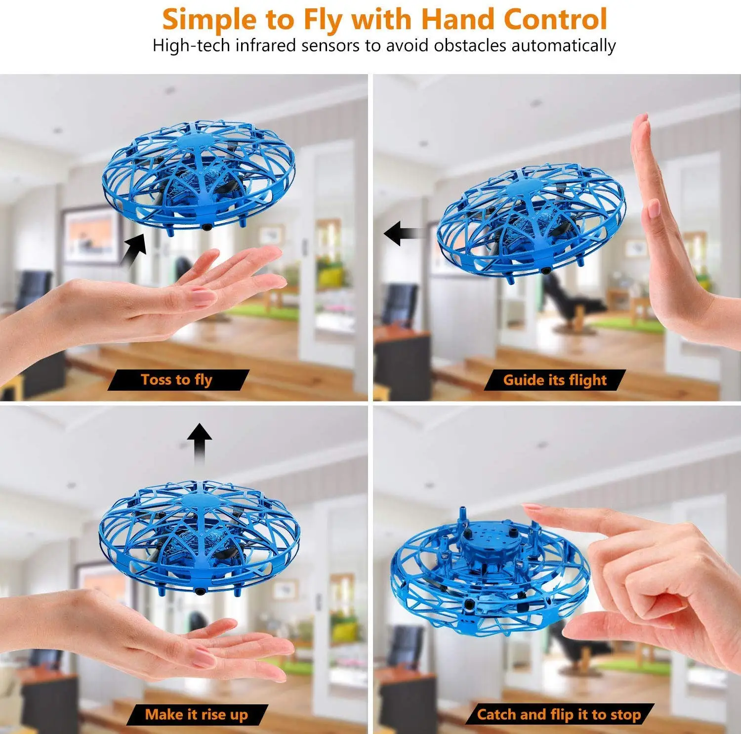 Eson Style Hands Operated Drones for Kids Adults Handsfree UFO Helicopter easy Indoor Outdoor Mini UFO Ball Drone Flying toy