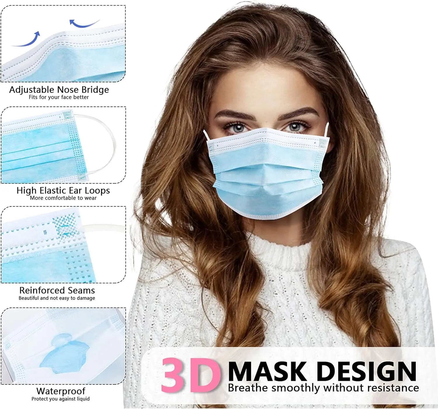 Wholesale Disposable 3 Ply Non-woven Fabric Facemasks  ASTM F2100 Level 2 Earloop Facemask Surgical Medical Face Mask