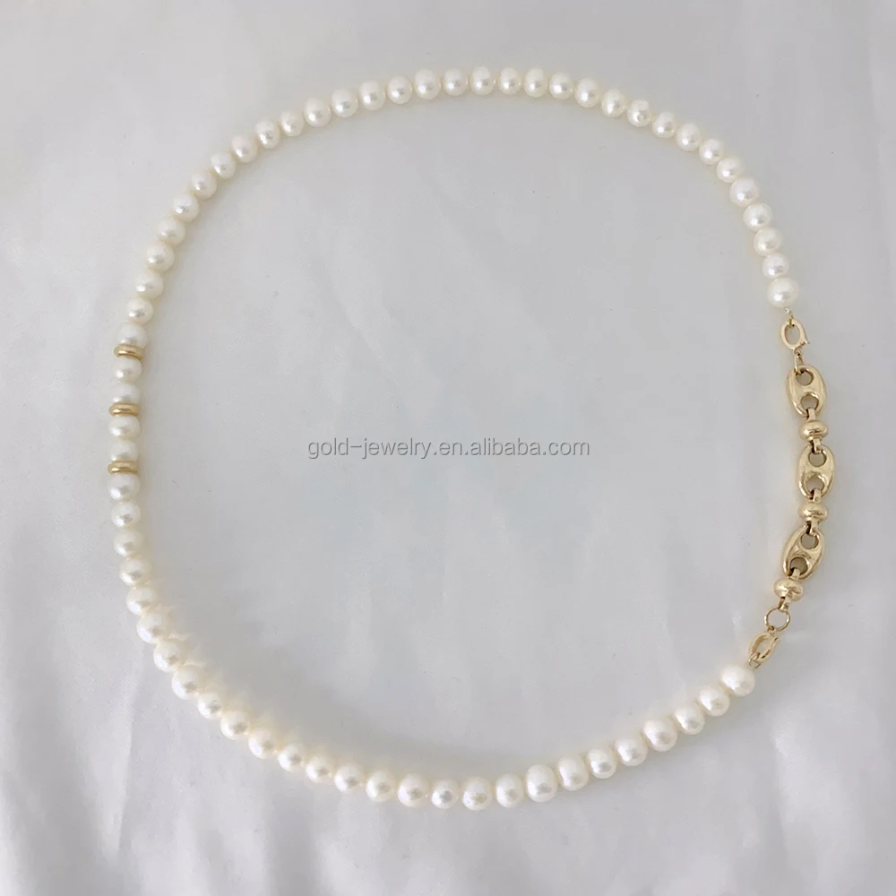 Fine Jewelry Pearl Necklace Gemstone Bead Necklace DIY Accessory Pure 14k Real Yellow Gold Extension Chain Customize Wholesale