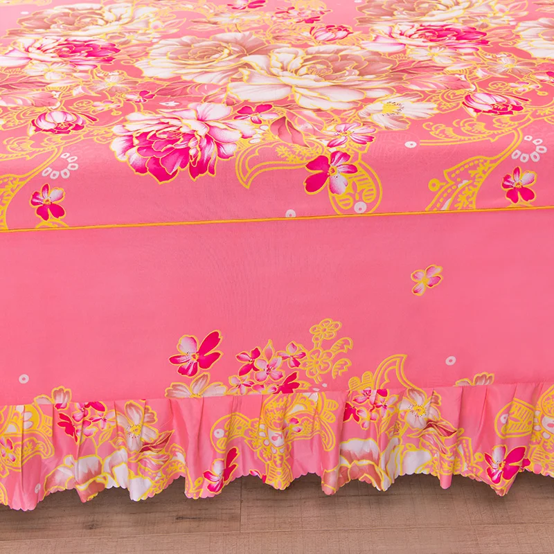 American Style Pink princess wedding red flower nature eco-friendly thin Bed Skirts bed sheet