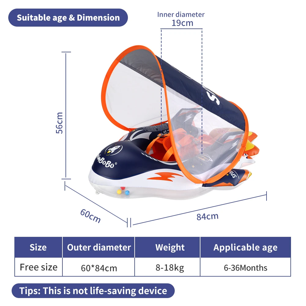Swimbobo Inflatable Baby Swimming Float Water Toy Swimming Floats Child Swim Pool Ring PVC Children Floating Summer With Canopy