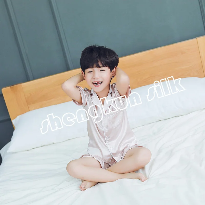 Little Girls Boys Classic Silk night Sleepwear High quality 100% Pure Silk  Pajamas sets