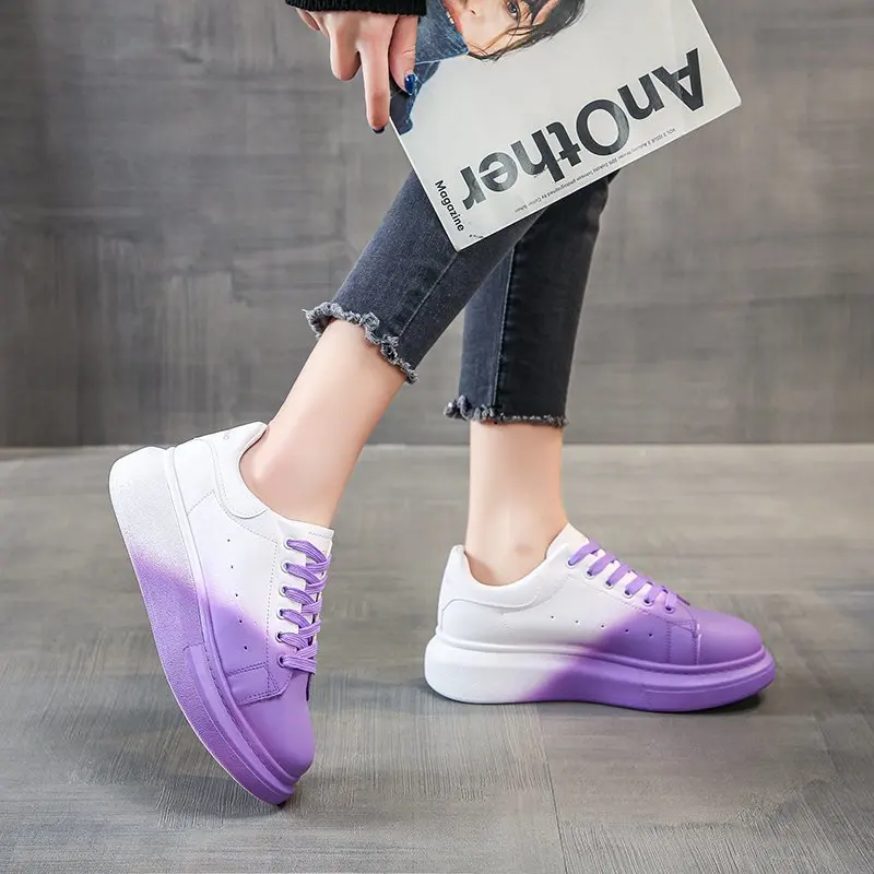 Women Flat Casual Sneakers Lace up Breathable Colorful Platform Shoes Female PU Fashion Ladies Walking Vulcanized Sport Shoes