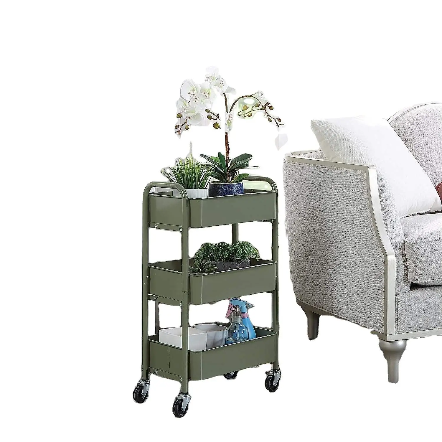 3 Tier Exquisite Compact Rolling Metal Organizer  Mobile Utility Cart Kitchen   Under Counter Cart with Casters