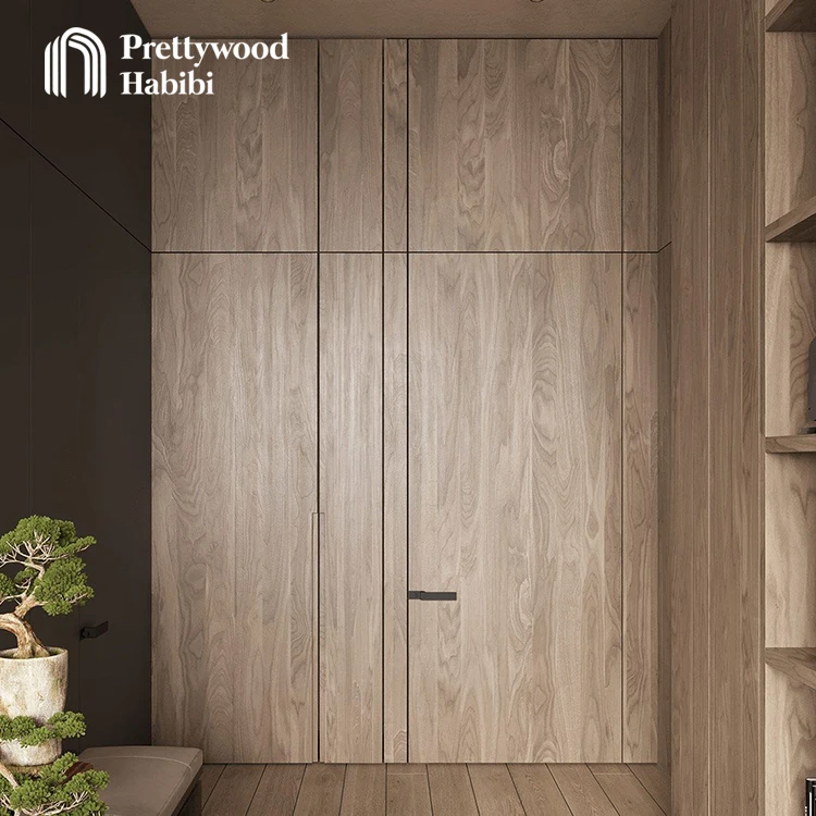 Prettywood Invisible Door Frameless Flush Design Concealed Wooden Invisible Walnut Veneer Hidden Door