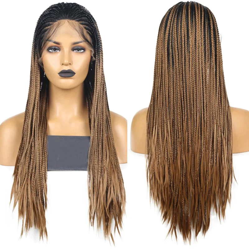 
 Двухцветный Плетеный парик косички парик Термостойкое волокно 24 дюйма с детскими волосами плетеные синтетические кружевные передние парики для женщин  