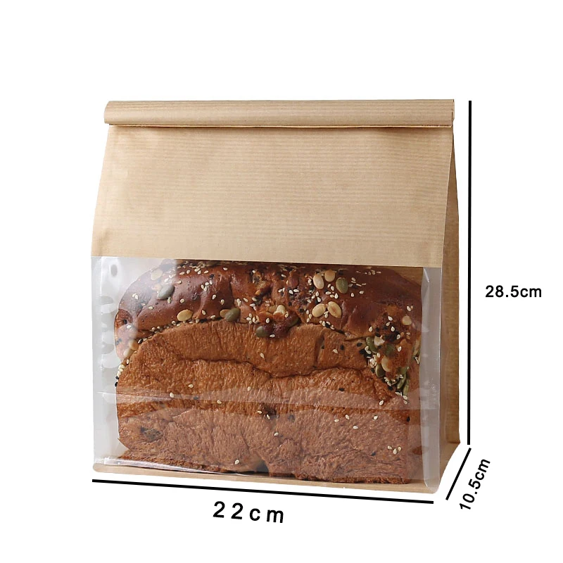 Wholesale customized Logo Medium Food Packaging good quality flat bottom tin tie dessert kraft paper bag with window