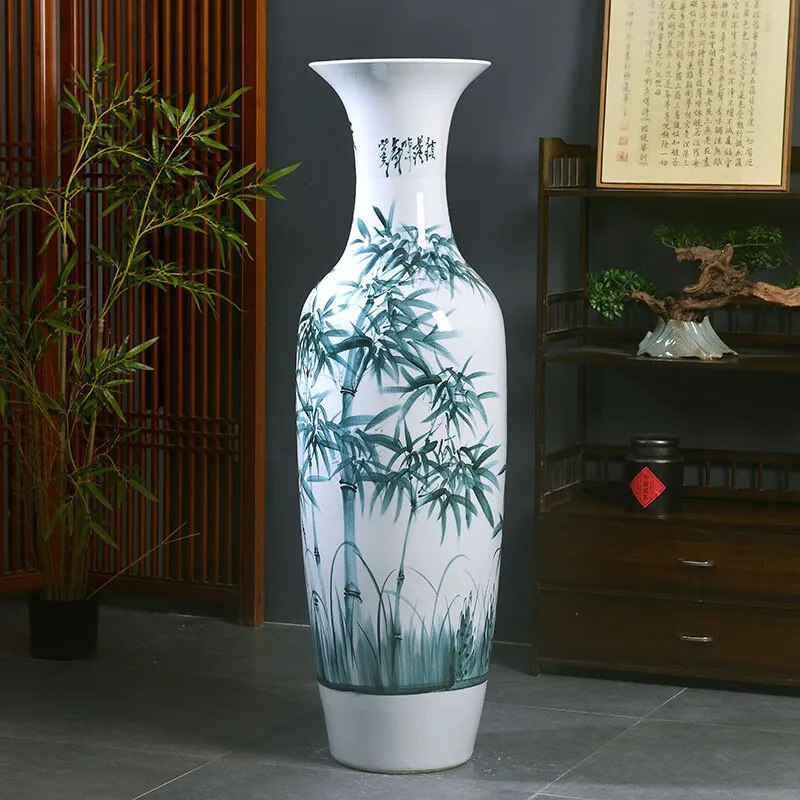 200cm Bamboo pattern Ceramic Blue and White Large Floor Vases for Home Decor Jingdezhen Ceramic Floor to Floor Vase