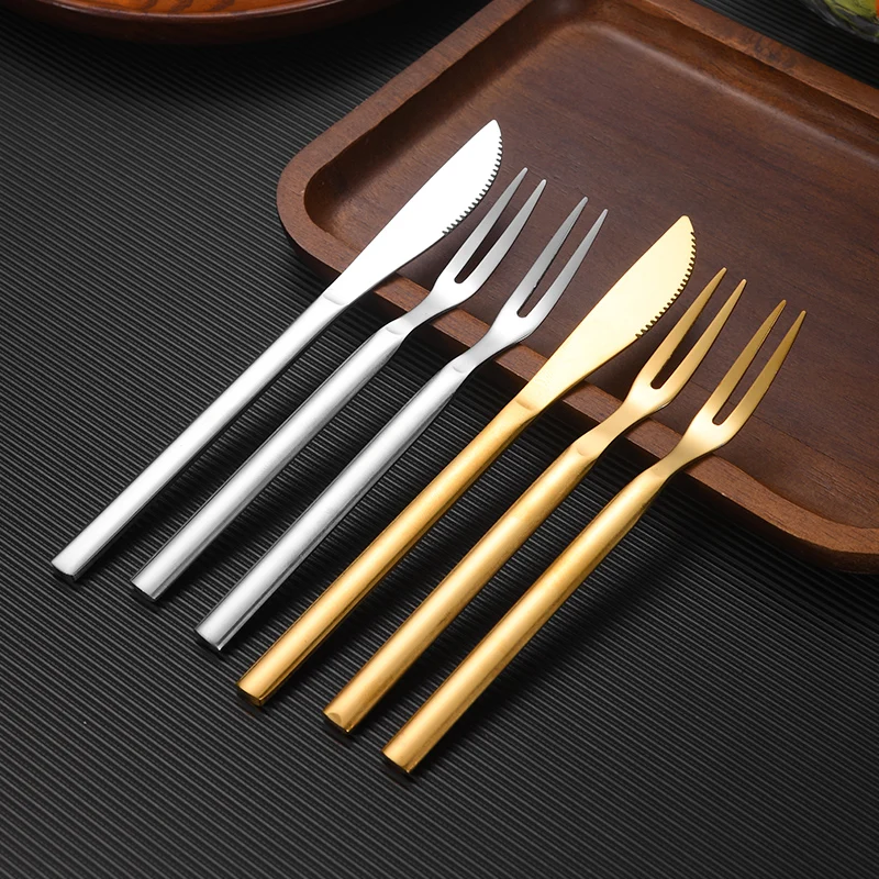 High Quality Mirror Polish Stainless Steel Mini Mooncake Knife And Fork Durable Mini Salad Fruit Knife Cake Server Dessert Fork