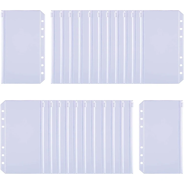 Wholesale A5 A6 A7 Waterproof Clear PVC Envelope File Box Document Bag Zipper Pouches with Zip Lock and Ring Holes