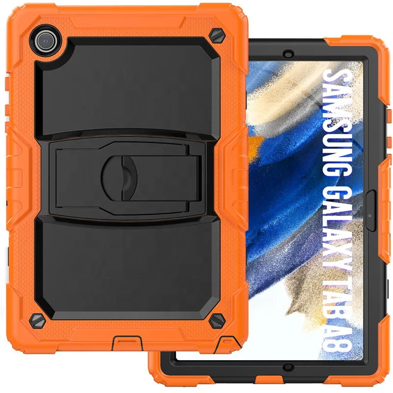 For Samsung Galaxy Tab A 8 Thick Silicone Shoulder Strap Rotate Handle Rugged Tablet Case
