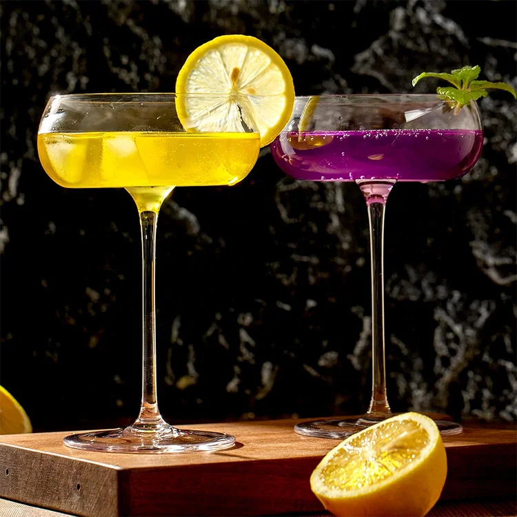 Unique Martini Glasses 8 oz Crystal Round Martini Coupe Glass Art Deco Fancy Cocktail Glasses for Pisco Sour