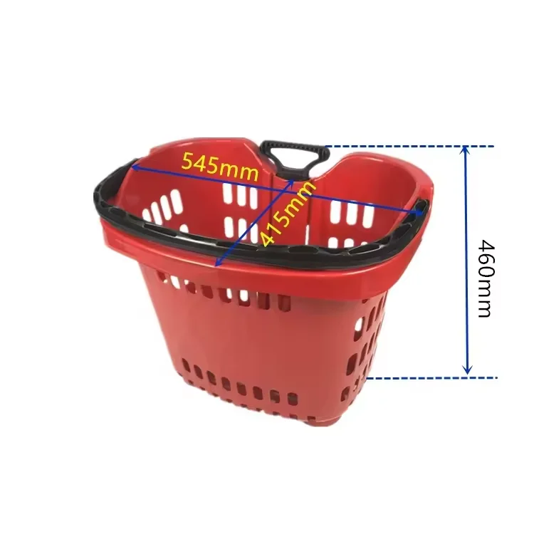 Large Capacity Plastic Rolling Shopping Basket Supermarket Basket Cart with 2 Wheels