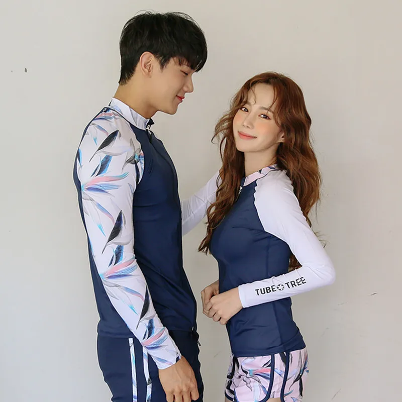 
Korean diving suit 2021 couple long-sleeved shorts split three-piece conservative sun protection clothing snorkeling surfing swi 