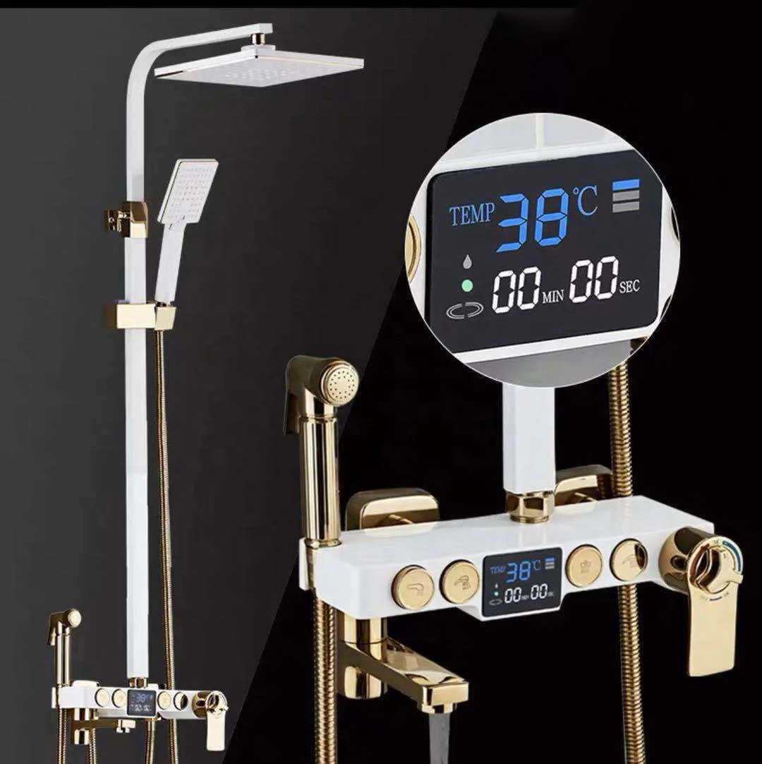 Shower System Smart Thermostatic Bathroom LCD Digital Black Shower Set Hot Cold Bath Wall Mount Faucet Modern SPA Rainfall Tap