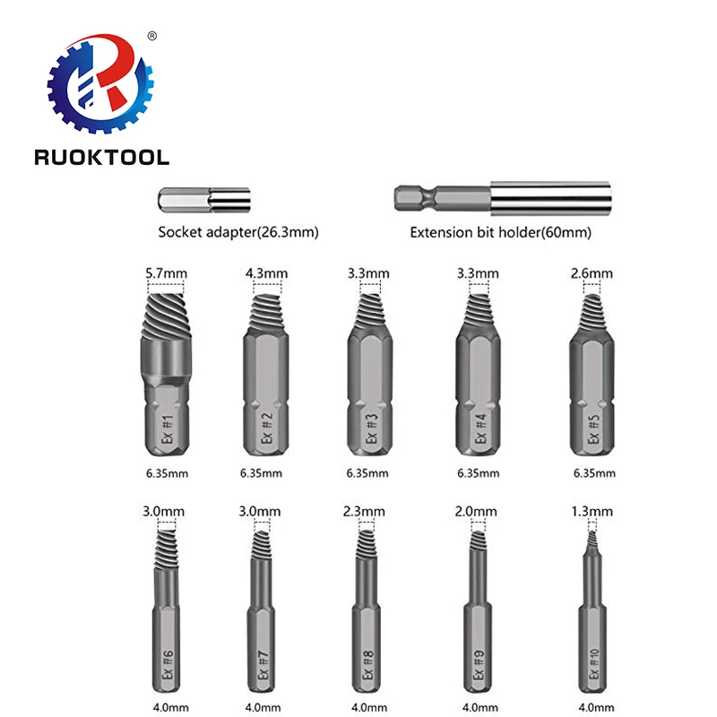 Экстрактор поврежденных болтов из быстрорежущей стали, 22 шт.