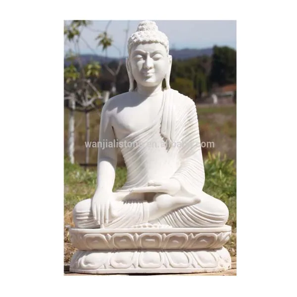 
Natural Marble Buddha Statue, Large Size White Marble Lotus Sitting Buddha Sculpture 