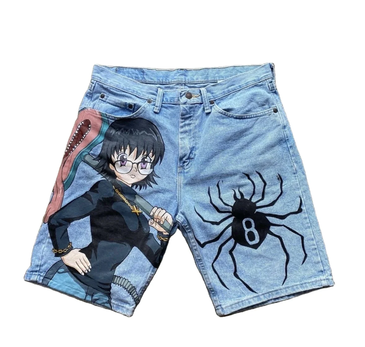 Custom High Quality Men Cowboy Knee Length 100% Algodon Distressed Washed Raw Hem Denim Ripped Jeans Shorts