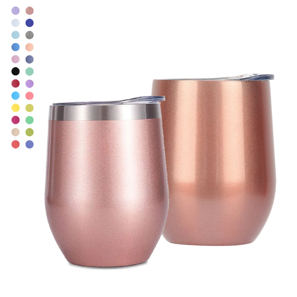 WeVi Wholesale Solid Color Spray Painting Coffee 12oz Stainless Steel Stemless Wine Tumbler With Straw