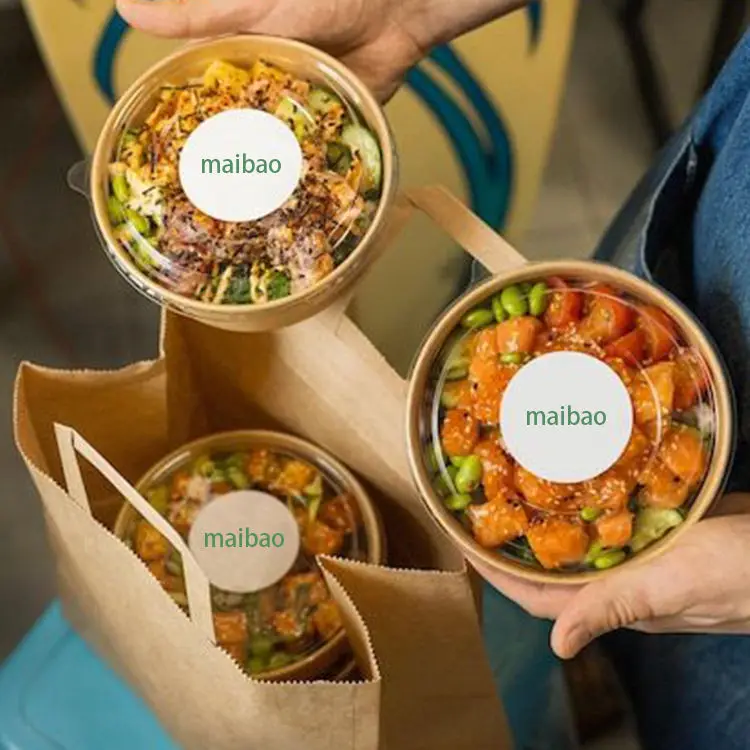 Custom Printed 750ml Biodegradable  Kraft Hot Food Paper Bowl Container Takeaway Disposable 250ml Paper Soup Cup With Lid