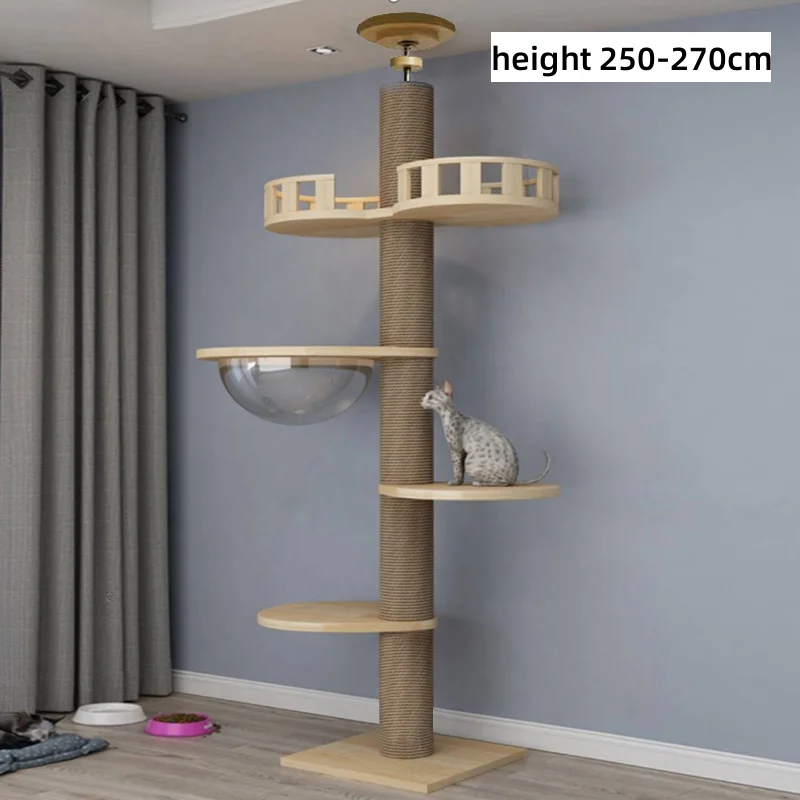 Adjustable cat climbing frame from floor to ceiling height wooden cat climbing frame sisal cat scratching post hammock
