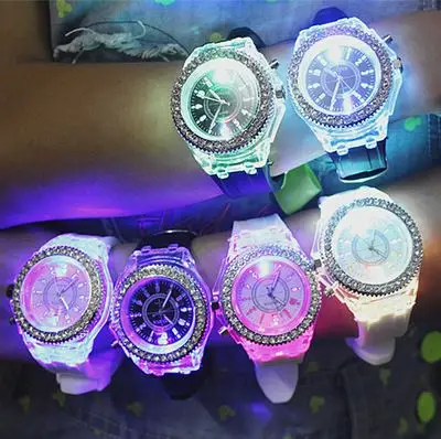 LED Light Colorful Luminous Silicone Watch Quartz Watches Fashion Big Dial Sports for Men and Women