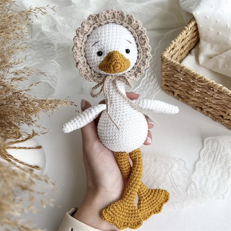 Adorable Handmade Stuffed Toy Crochet Lovey Goose Doll Amigurumi White Goose Crochet Goose Toy