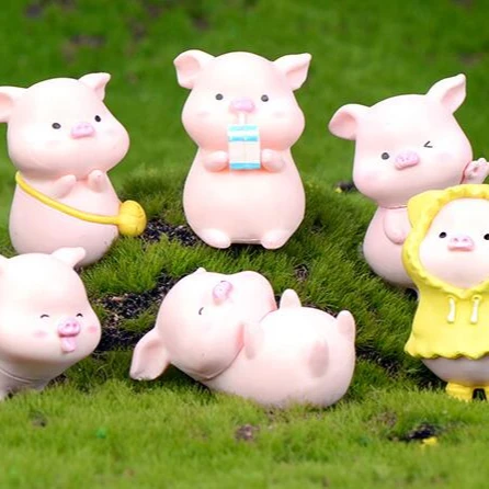 mixed 6 designs resin garden figurines figure toys miniature pig cute animal models