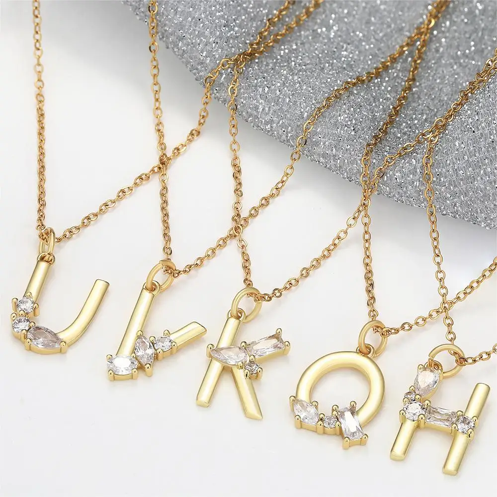 FY Jewelry Fashion Elegant Stainless Steel Chain Name Initial Letter Charm Pendant Cubic Zircon Necklaces For Women