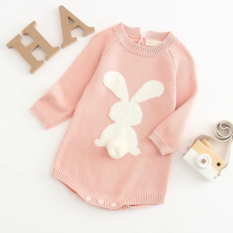 
New Knitted Pink Newborn Infant Baby Romper Long Sleeve Baby Clothes 