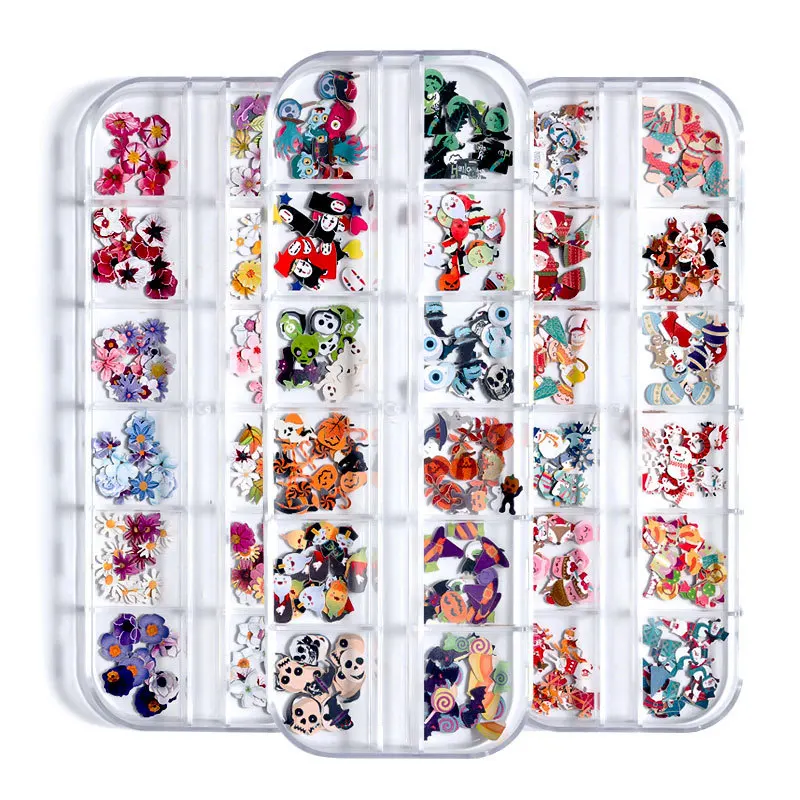 300pcs/box Flower Skull Halloween wood pulp Snowflake Manicure Nail Art Christmas Wood Pulp