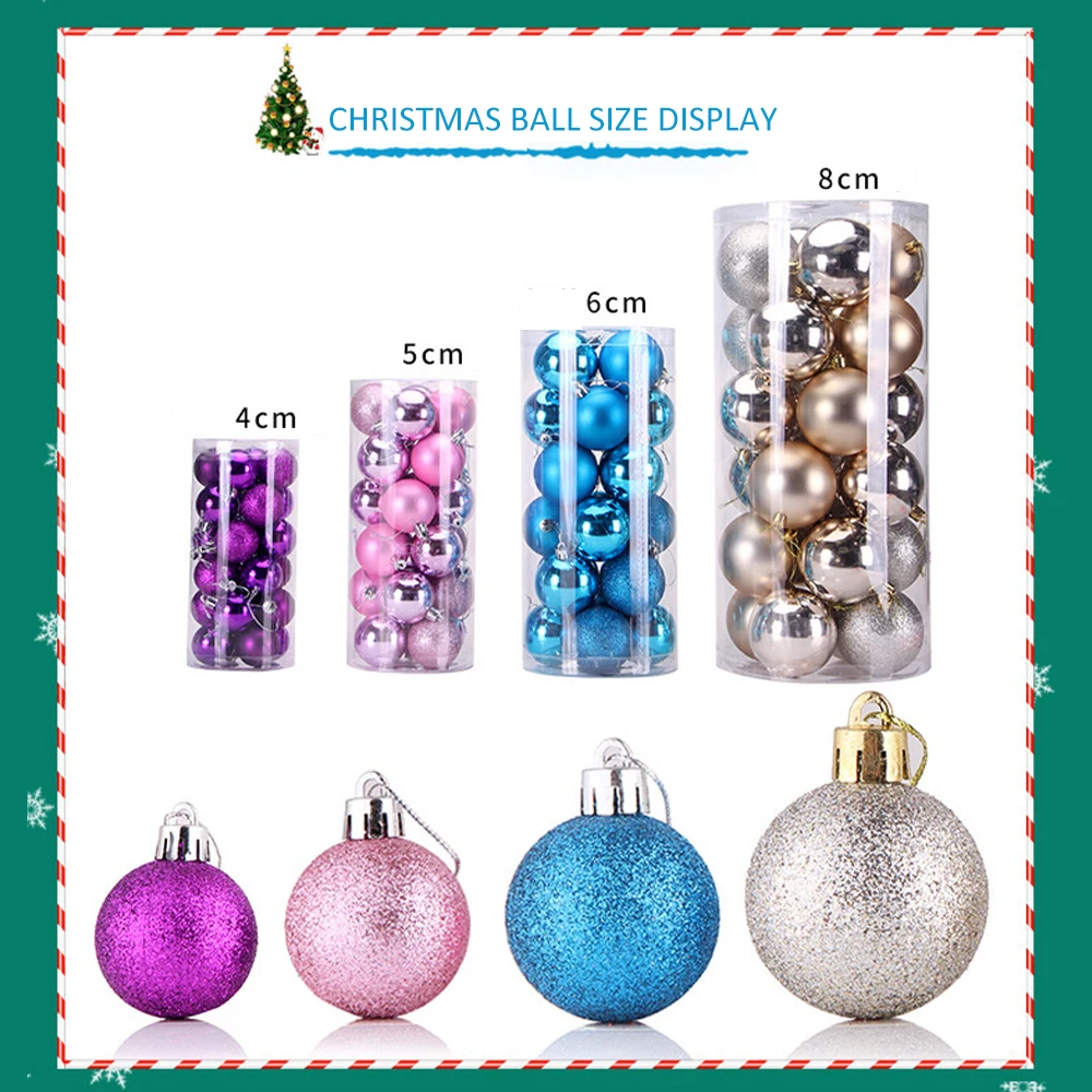 
3-4cm 24pcs Plastic Decoration Ornaments Santa Ball Set Christmas Tree Balls 