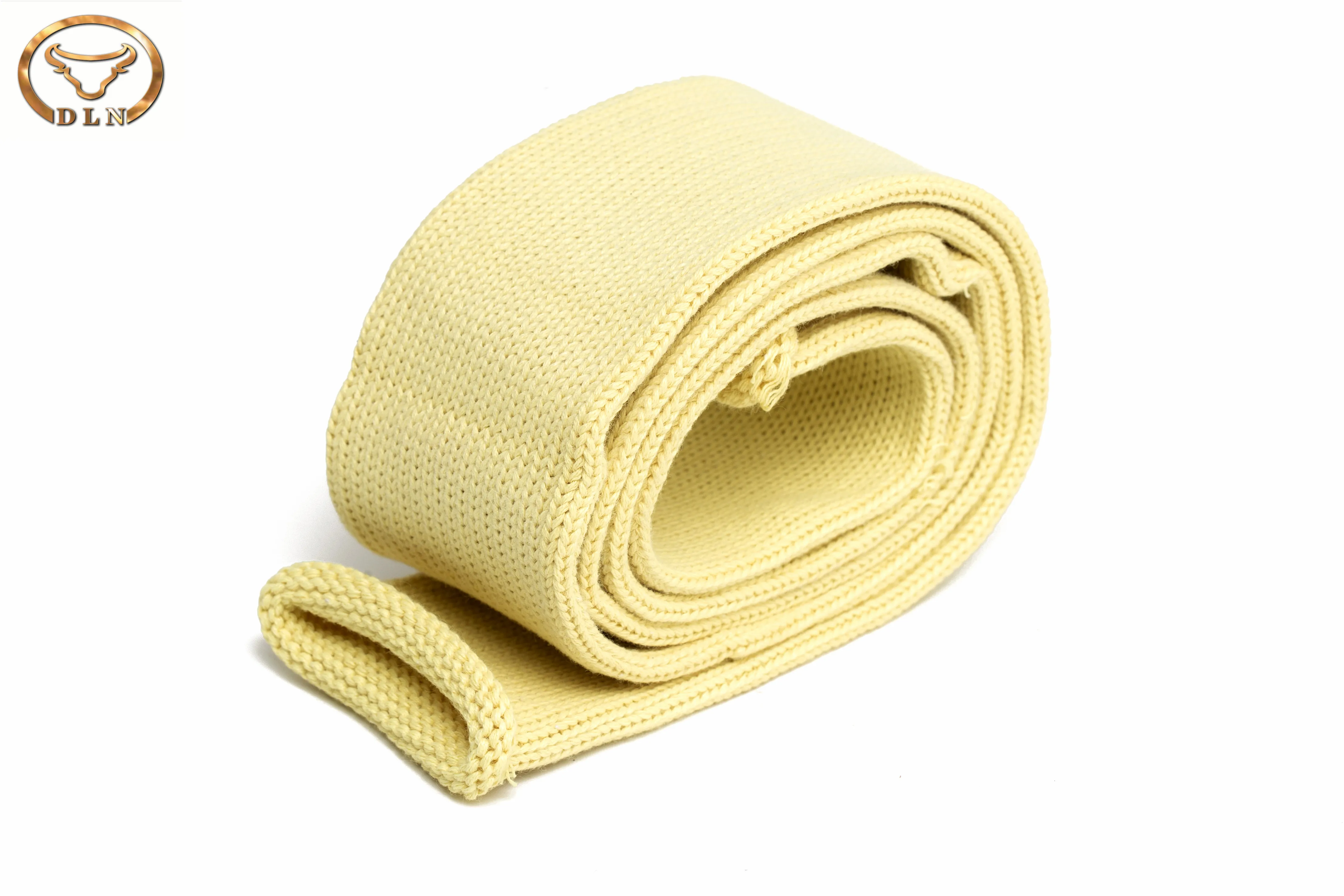 
High Temperature Resistant/Heat Resistant Aramid Knitting Sleeves, Yellow Aramid Knitting Tubes for glass processing industry 