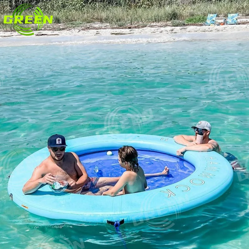 Green inflatable water hammock pool floating dock square hammock