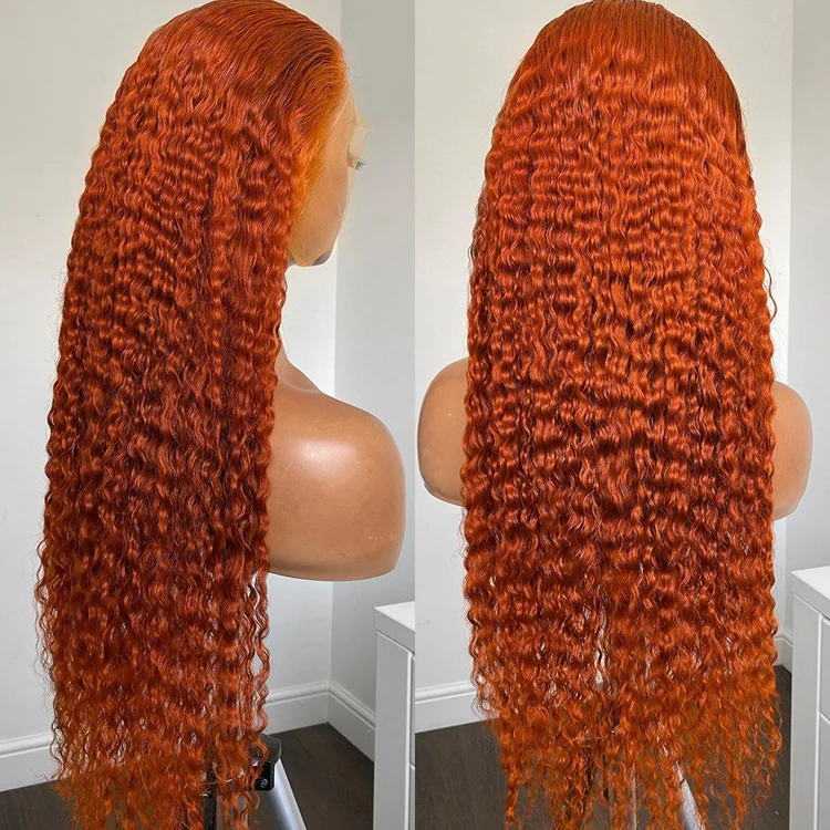 180% Density Body Wave 350 Orange Human Hair Wig Ginger Colored Human Hair Wigs Transparent Frontal Lace For Black Beauty Women