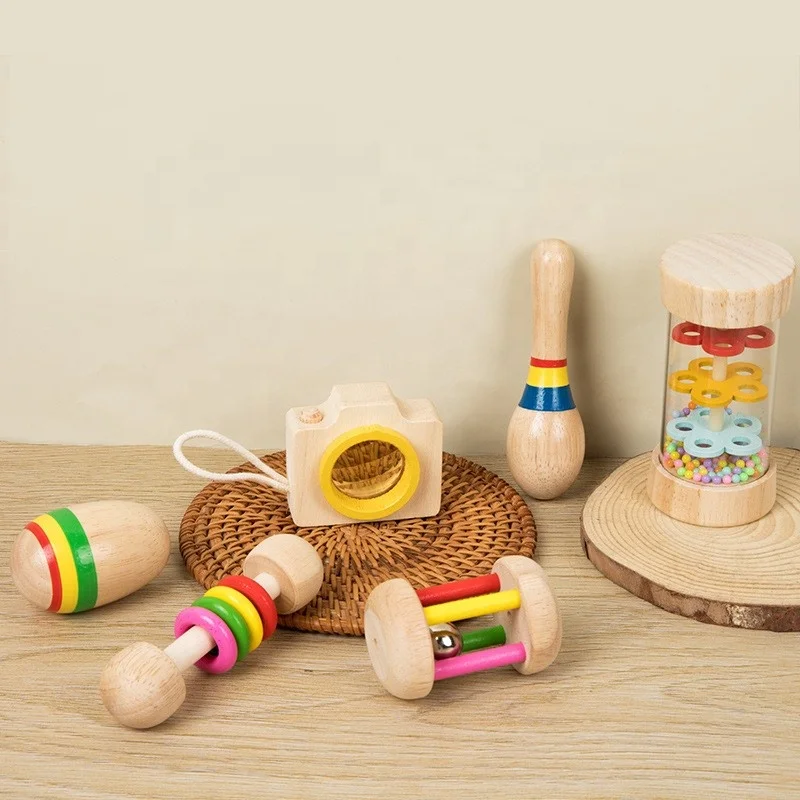 2024 New Arrival Baby Wooden Teething Rattle Toys Wooden Musical Instruments Baby Hand Rattle Baby Early Education Toys