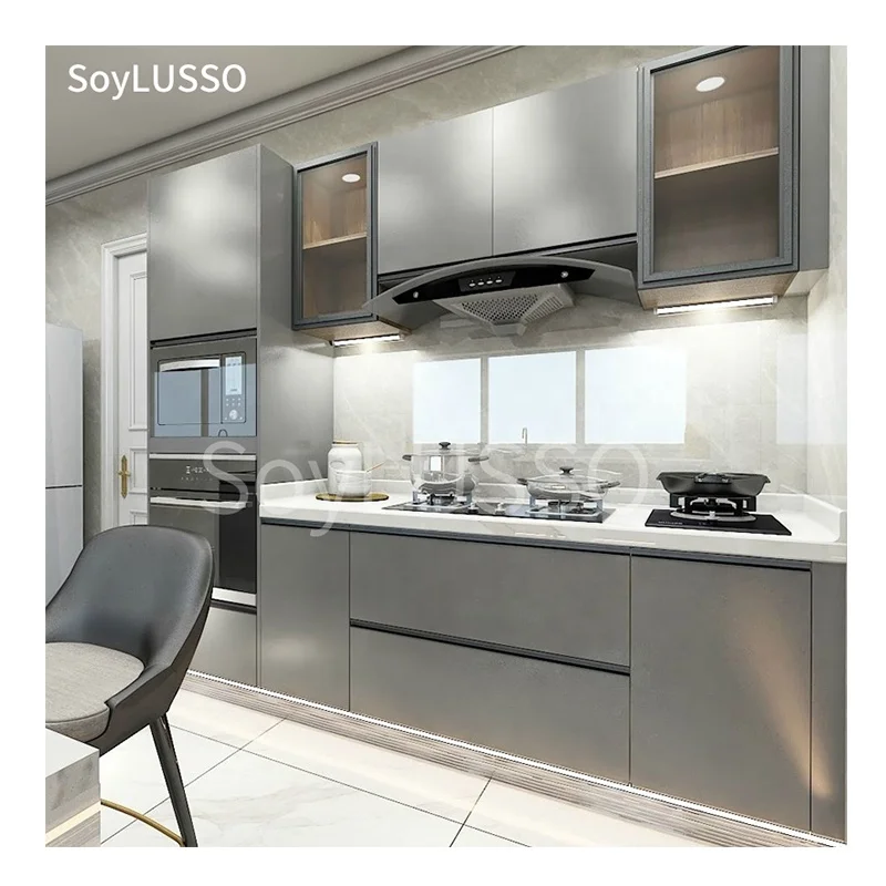 SOYLUSSO Custom Made Kitchen Cabinet  Luxury Wood Design Customized Kitchen Cabinet Set