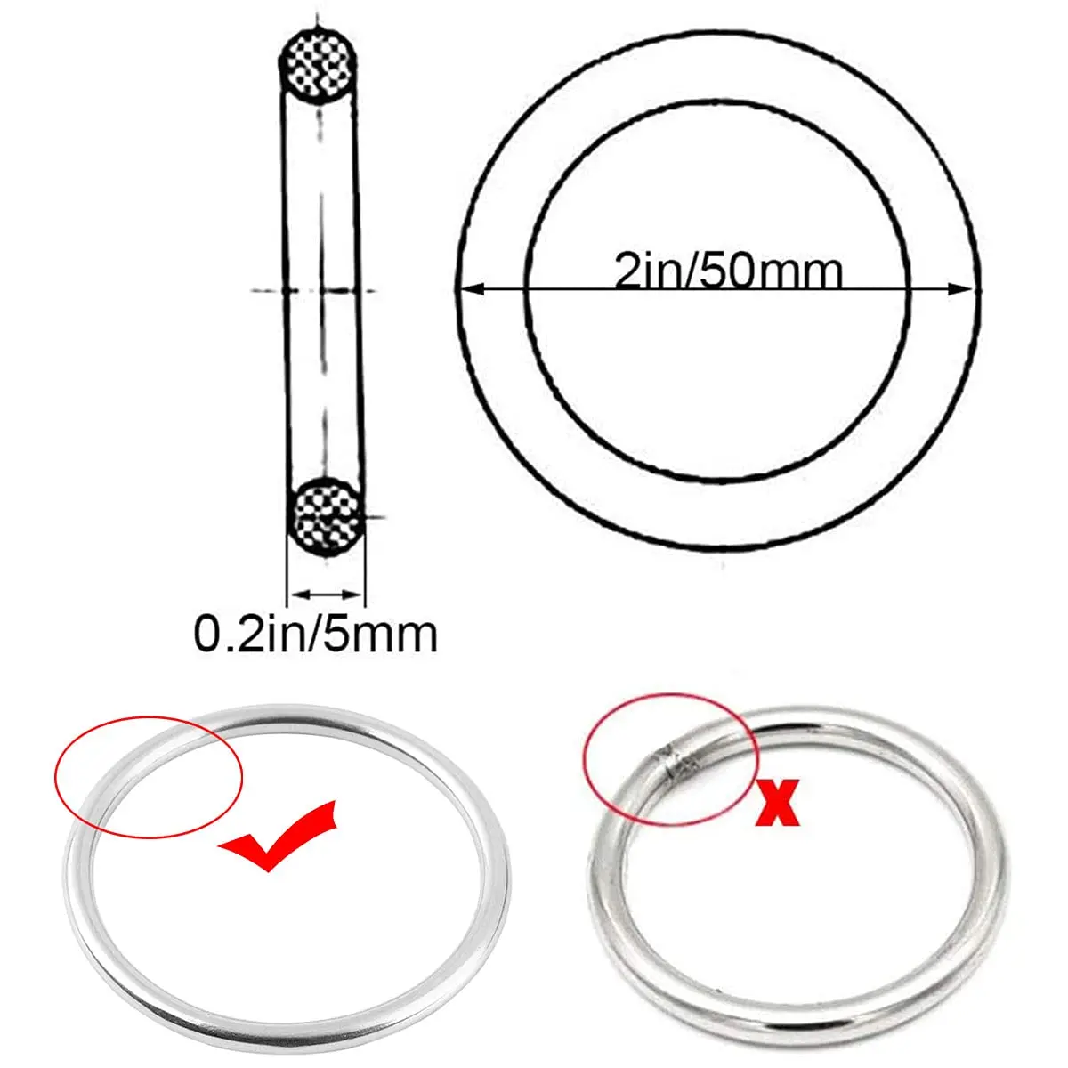 Stainless Steel Belt Buckle D Ring Heavy Duty Welded O Shape Ring for Climbing