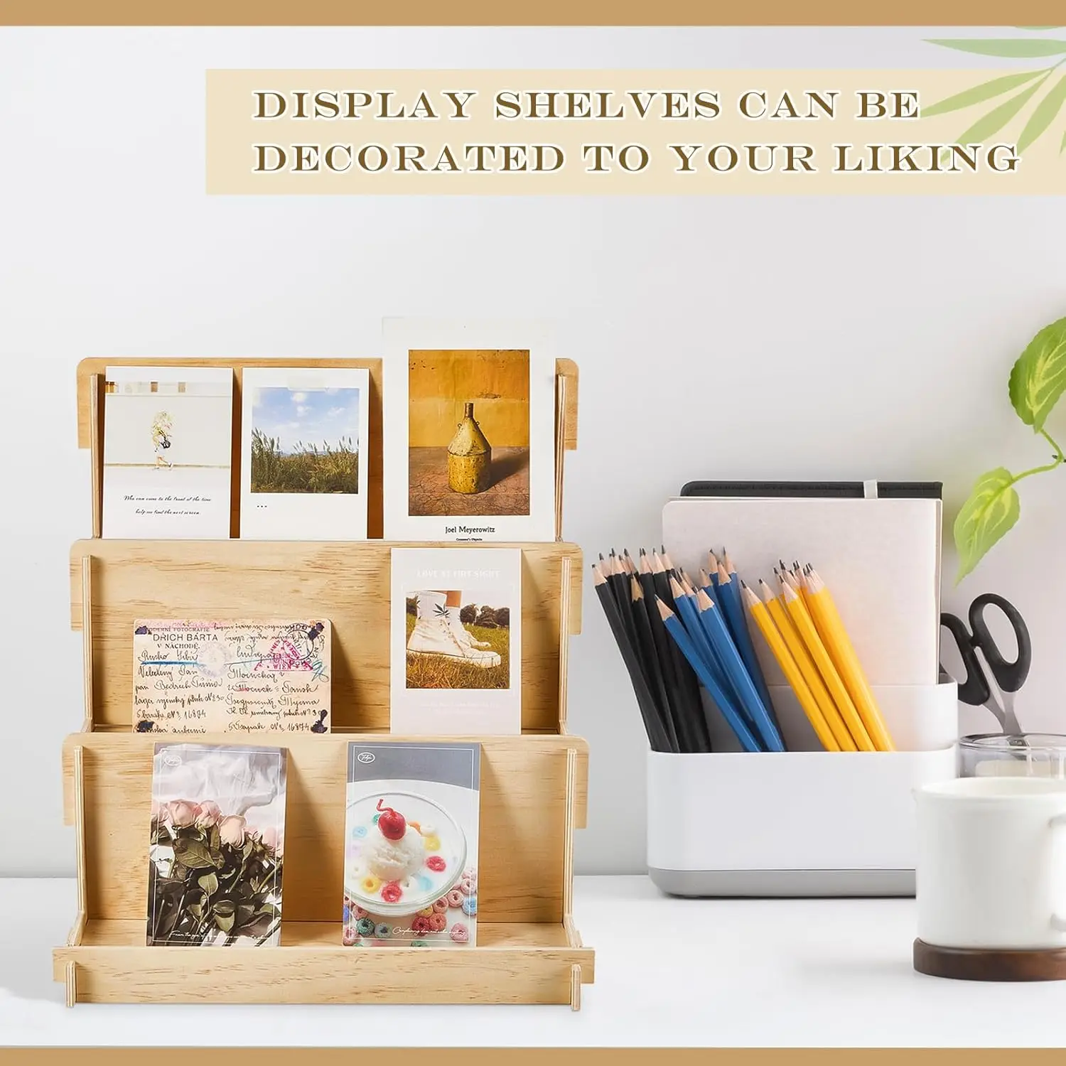 202411 3 Tier Wooden Card Display Stand Stationary Organizer Sticker Vendors Crafts Greeting Card Organizer Racks