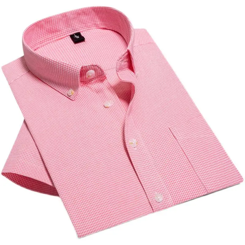 Mens Short Sleeve Dress Shirts Wrinkle Free Solid Casual Button Down Shirts with Pocket