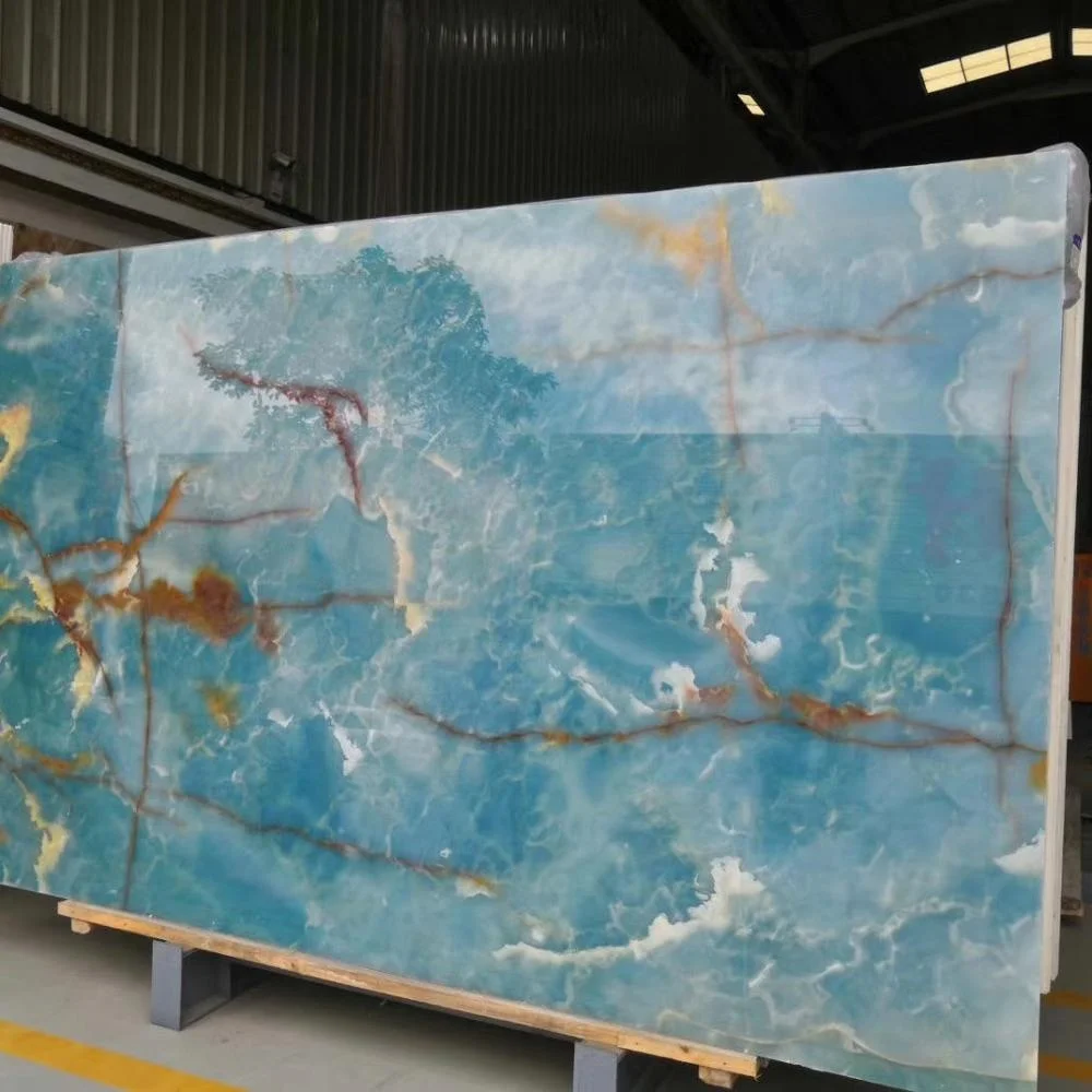 Bookmatch Blue Onyx Marble Price Polished Slab Blue Onyx for Background Wall