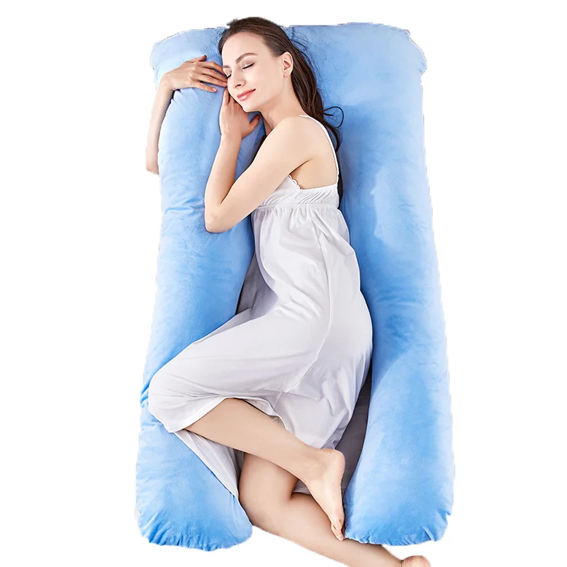 Индивидуальная однотонная двухцветная сине-серая Подушка для беременных из высококачественной бархатной ткани очень удобная