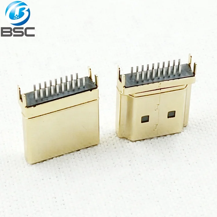
Gold Plated 19P Straddle PCB Mounting Type A High Definition Multimedia Interface HD-MI Male SMT Connector for PCB 1.6mm 